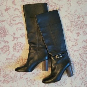 Tory Burch black leather knee high riding boots